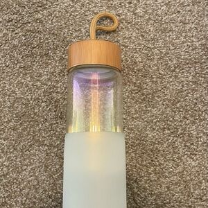 Anthropology Frosted Glass Water Bottle with Bamboo Lid